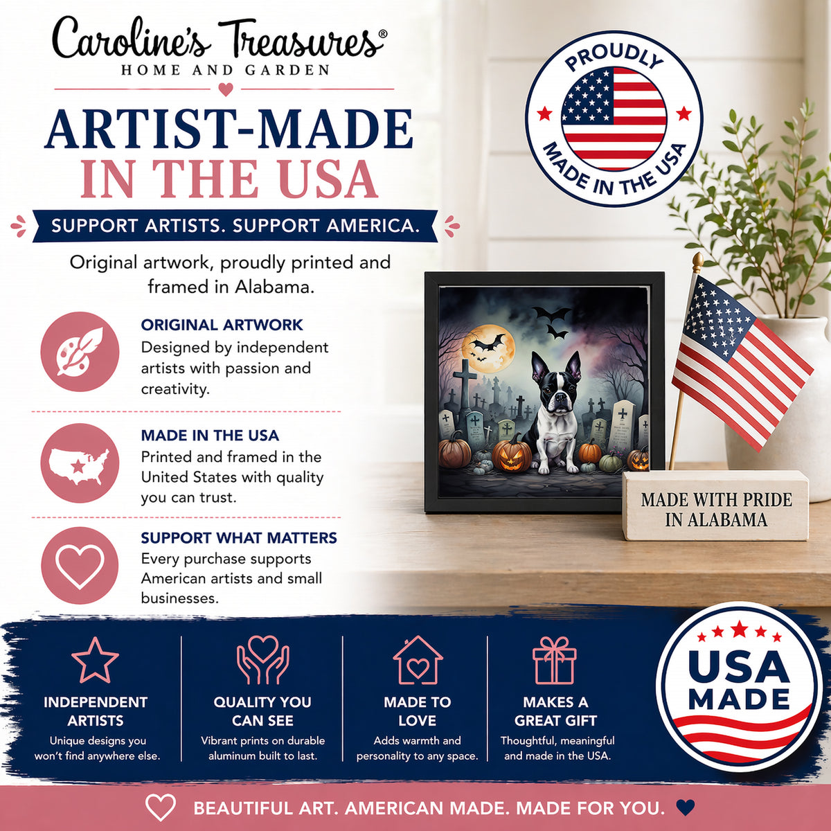 Caroline's Treasures Boston Terrier Dogs Framed Metal Wall Art 8 x 8 Inch