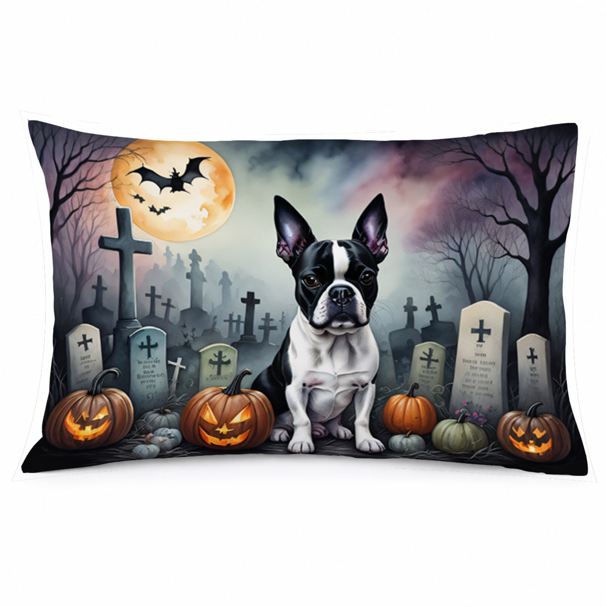 Caroline's Treasures DAC2020PILLOWCASE Boston Terrier Spooky Halloween Fabric Standard Pillowcase Lightweight Super Soft Easy Care Decorative Artwork Pillowcase, Standard
