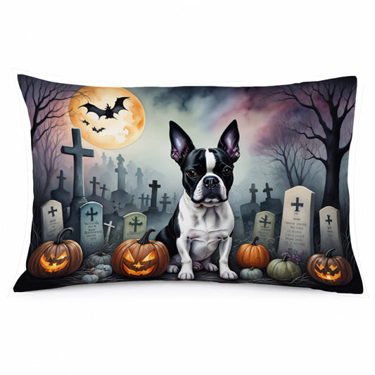 Caroline's Treasures DAC2020PILLOWCASE Boston Terrier Spooky Halloween Fabric Standard Pillowcase Lightweight Super Soft Easy Care Decorative Artwork Pillowcase, Standard