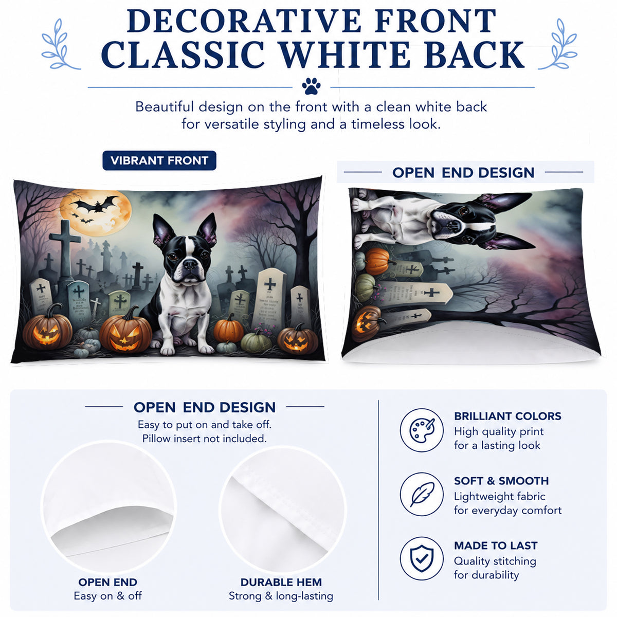 Caroline's Treasures DAC2020PILLOWCASE Boston Terrier Spooky Halloween Fabric Standard Pillowcase Lightweight Super Soft Easy Care Decorative Artwork Pillowcase, Standard
