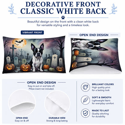 Caroline's Treasures DAC2020PILLOWCASE Boston Terrier Spooky Halloween Fabric Standard Pillowcase Lightweight Super Soft Easy Care Decorative Artwork Pillowcase, Standard