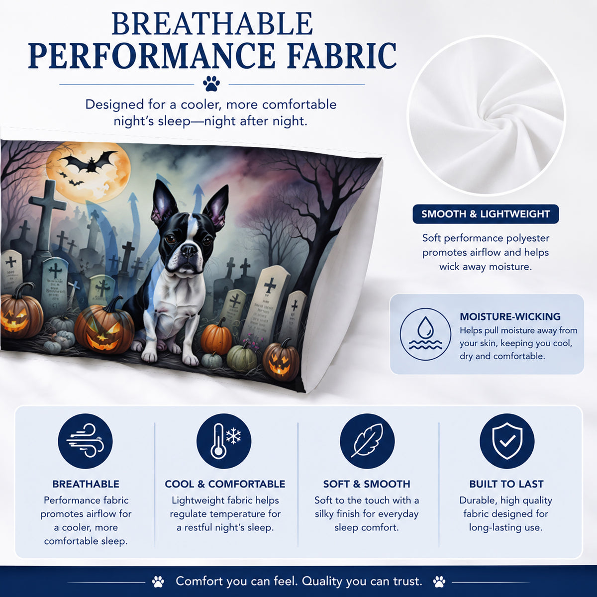 Caroline's Treasures DAC2020PILLOWCASE Boston Terrier Spooky Halloween Fabric Standard Pillowcase Lightweight Super Soft Easy Care Decorative Artwork Pillowcase, Standard