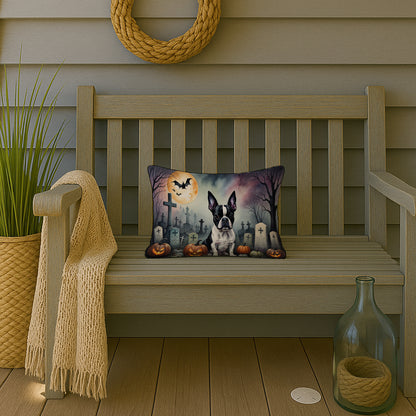 Caroline's Treasures DAC2020PW1216 Boston Terrier Spooky Halloween Fabric Decorative Pillow Machine Washable, Indoor Outdoor Decorative Pillow for Couch, Bed or Patio, 12HX16W