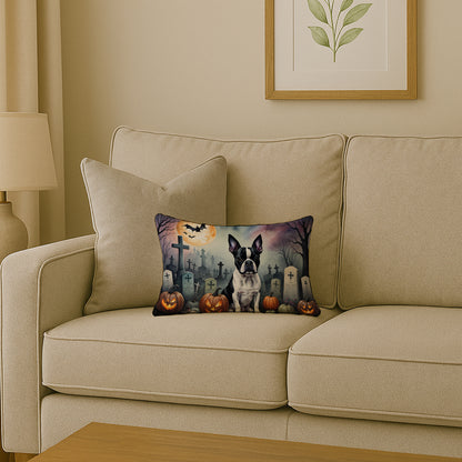 Caroline's Treasures DAC2020PW1216 Boston Terrier Spooky Halloween Fabric Decorative Pillow Machine Washable, Indoor Outdoor Decorative Pillow for Couch, Bed or Patio, 12HX16W