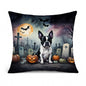 Caroline's Treasures DAC2020PW1818 Boston Terrier Spooky Halloween Fabric Decorative Pillow Machine Washable, Indoor Outdoor Decorative Pillow for Couch, Bed or Patio, 18Hx18W