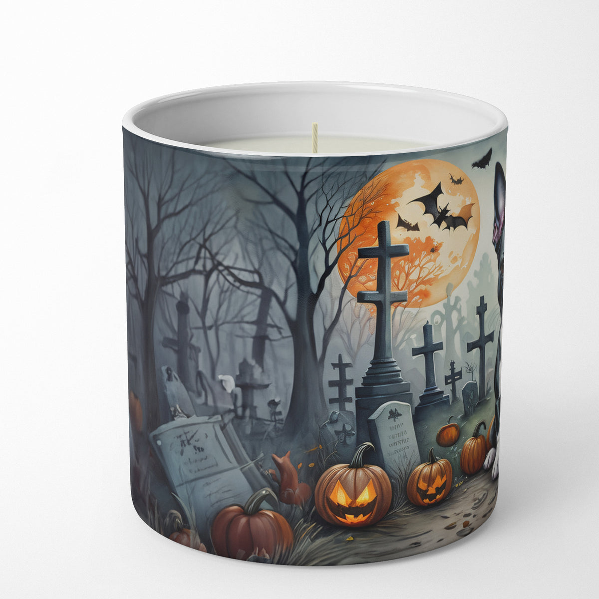 Caroline's Treasures DAC2021CDL Boston Terrier Spooky Halloween Decorative Soy Candle Nature Soy Wax Essential Oil Home Decor Ideal for Bedroom Kitchen Bath Office Gift, 10 oz