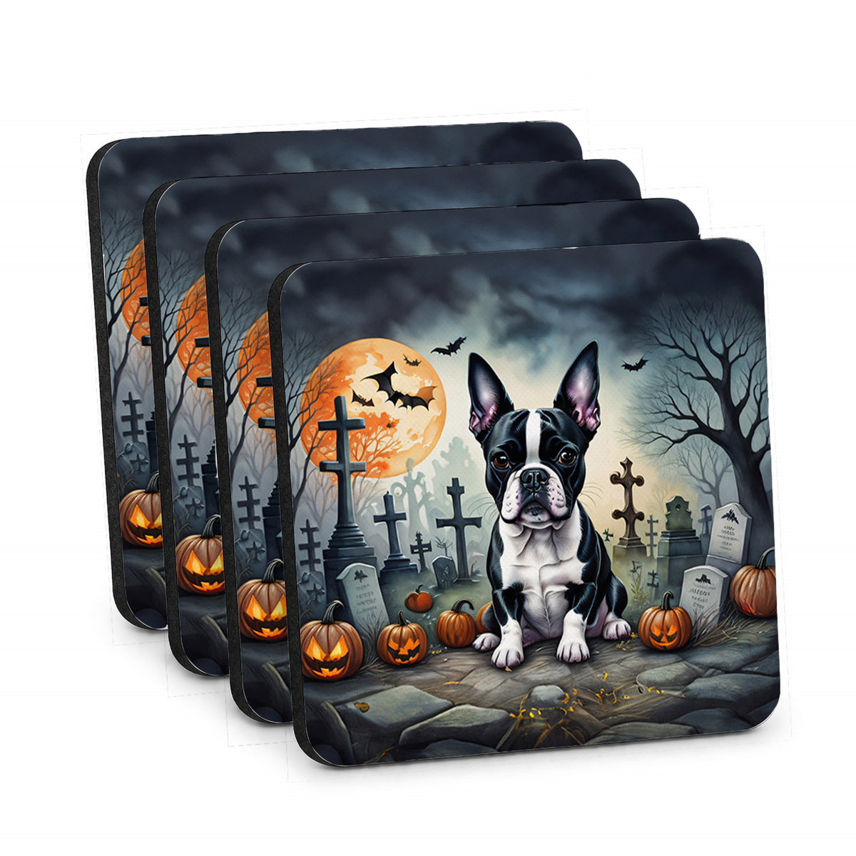 Caroline's Treasures Boston Terrier Dogs Foam Drink Coasters Set of 4