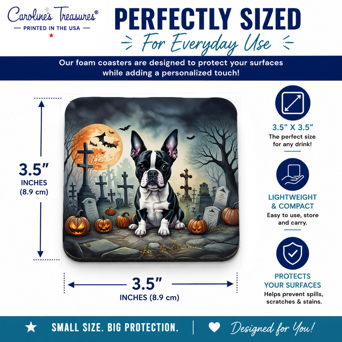 Caroline's Treasures Boston Terrier Dogs Foam Drink Coasters Set of 4