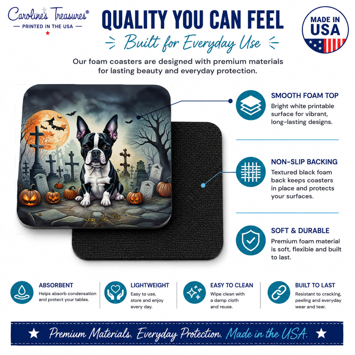 Caroline's Treasures Boston Terrier Dogs Foam Drink Coasters Set of 4