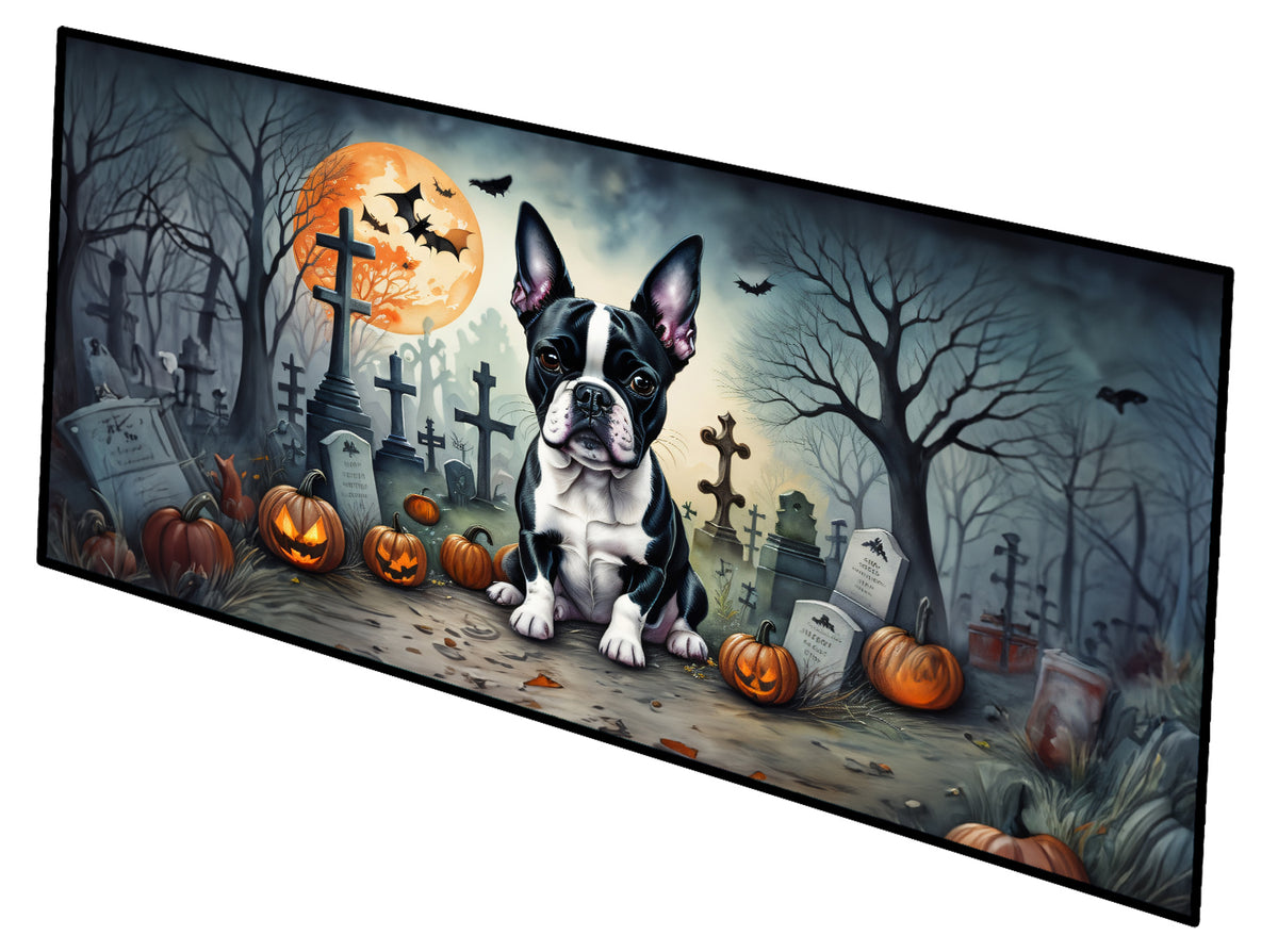 Caroline's Treasures Boston Terrier Spooky Halloween Runner Mat 28x58 Front Door Mat Indoor Outdoor Rugs for Entryway Hallway Foyer Non Slip Washable Wide Doormat