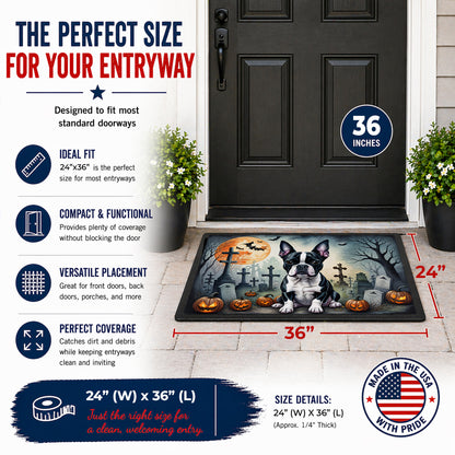Caroline's Treasures DAC2021JMAT Boston Terrier Spooky Halloween Indoor or Outdoor Mat 24x36 Front Door Mat Indoor Outdoor Rugs for Entryway, Non Slip Washable Low Pile, 24H X 36W