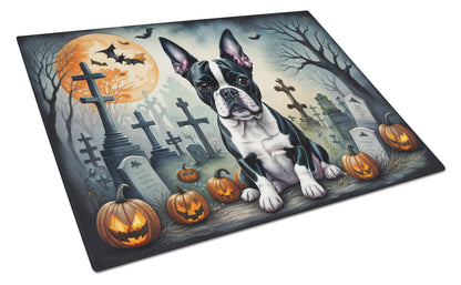 Caroline's Treasures DAC2021LCB Boston Terrier Spooky Halloween Glass Cutting Board Large Decorative Tempered Glass Kitchen Cutting and Serving Board Large Size Chopping Board
