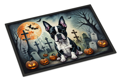 Caroline's Treasures DAC2021MAT Boston Terrier Spooky Halloween Doormat 18x27 Front Door Mat Indoor Outdoor Rugs for Entryway, Non Slip Washable Low Pile, 18H X 27W