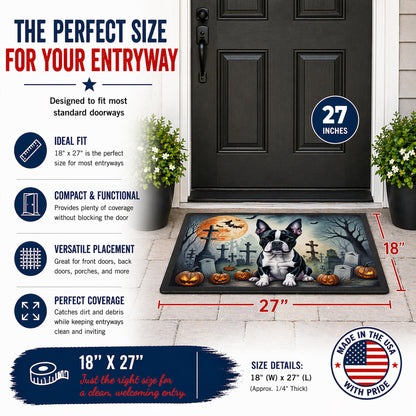 Caroline's Treasures DAC2021MAT Boston Terrier Spooky Halloween Doormat 18x27 Front Door Mat Indoor Outdoor Rugs for Entryway, Non Slip Washable Low Pile, 18H X 27W