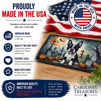 Caroline's Treasures DAC2021MAT Boston Terrier Spooky Halloween Doormat 18x27 Front Door Mat Indoor Outdoor Rugs for Entryway, Non Slip Washable Low Pile, 18H X 27W