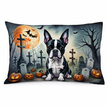Caroline's Treasures DAC2021PILLOWCASE Boston Terrier Spooky Halloween Fabric Standard Pillowcase Lightweight Super Soft Easy Care Decorative Artwork Pillowcase, Standard
