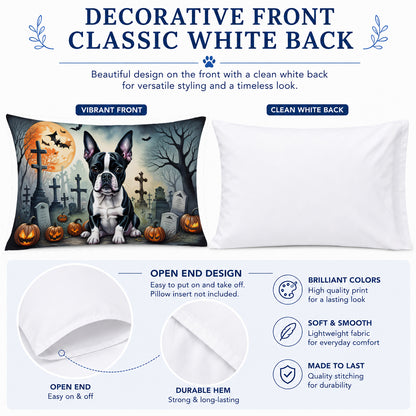 Caroline's Treasures DAC2021PILLOWCASE Boston Terrier Spooky Halloween Fabric Standard Pillowcase Lightweight Super Soft Easy Care Decorative Artwork Pillowcase, Standard