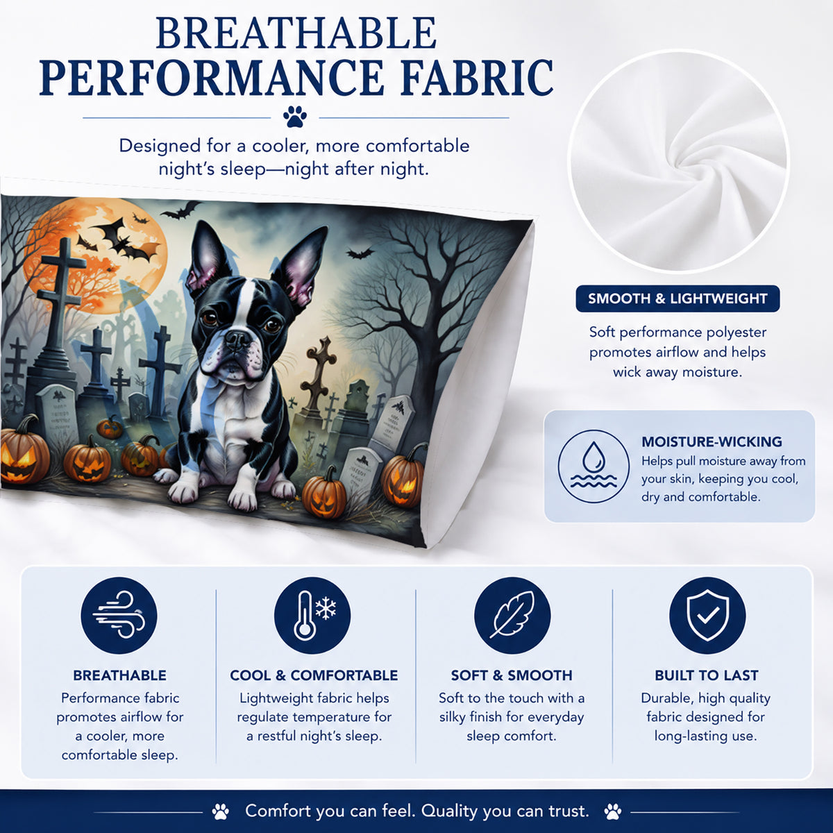 Caroline's Treasures DAC2021PILLOWCASE Boston Terrier Spooky Halloween Fabric Standard Pillowcase Lightweight Super Soft Easy Care Decorative Artwork Pillowcase, Standard
