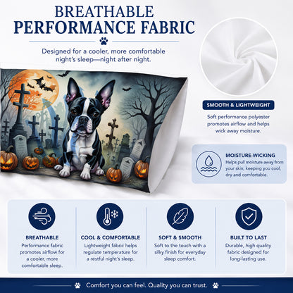 Caroline's Treasures DAC2021PILLOWCASE Boston Terrier Spooky Halloween Fabric Standard Pillowcase Lightweight Super Soft Easy Care Decorative Artwork Pillowcase, Standard