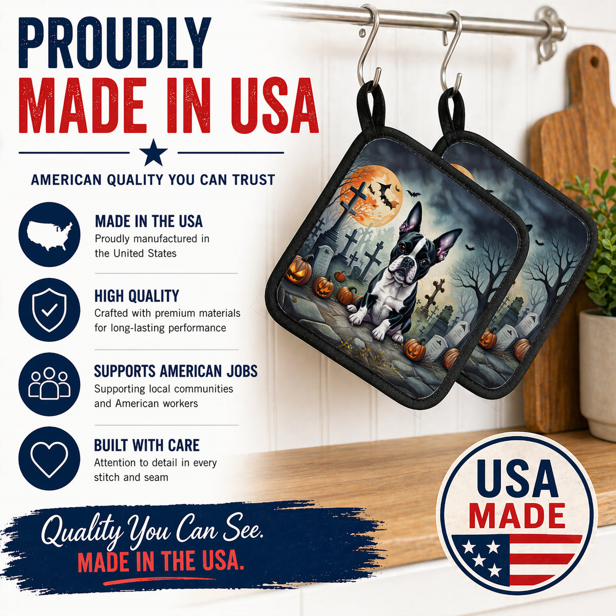 Caroline's Treasures Boston Terrier Dogs Set of 2 Kitchen Pot Holders