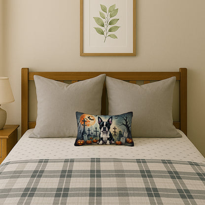 Caroline's Treasures DAC2021PW1216 Boston Terrier Spooky Halloween Fabric Decorative Pillow Machine Washable, Indoor Outdoor Decorative Pillow for Couch, Bed or Patio, 12HX16W