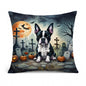 Caroline's Treasures DAC2021PW1414 Boston Terrier Spooky Halloween Fabric Decorative Pillow Machine Washable, Indoor Outdoor Decorative Pillow for Couch, Bed or Patio, 14Hx14W