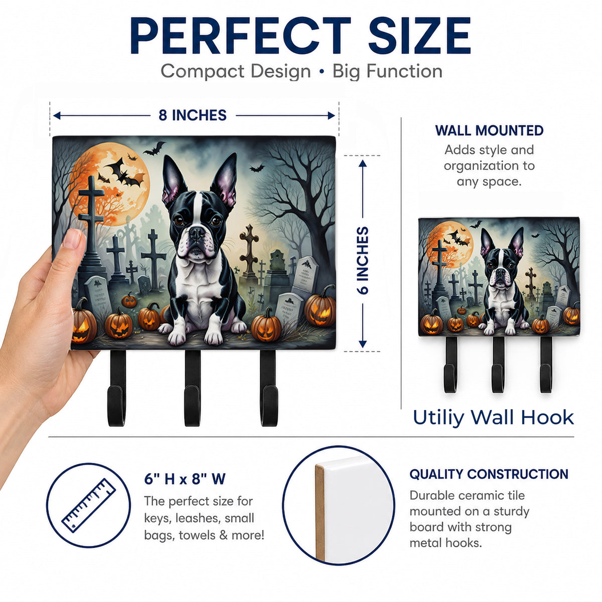 Caroline's Treasures Boston Terrier Dogs Ceramic Triple Wall Hook
