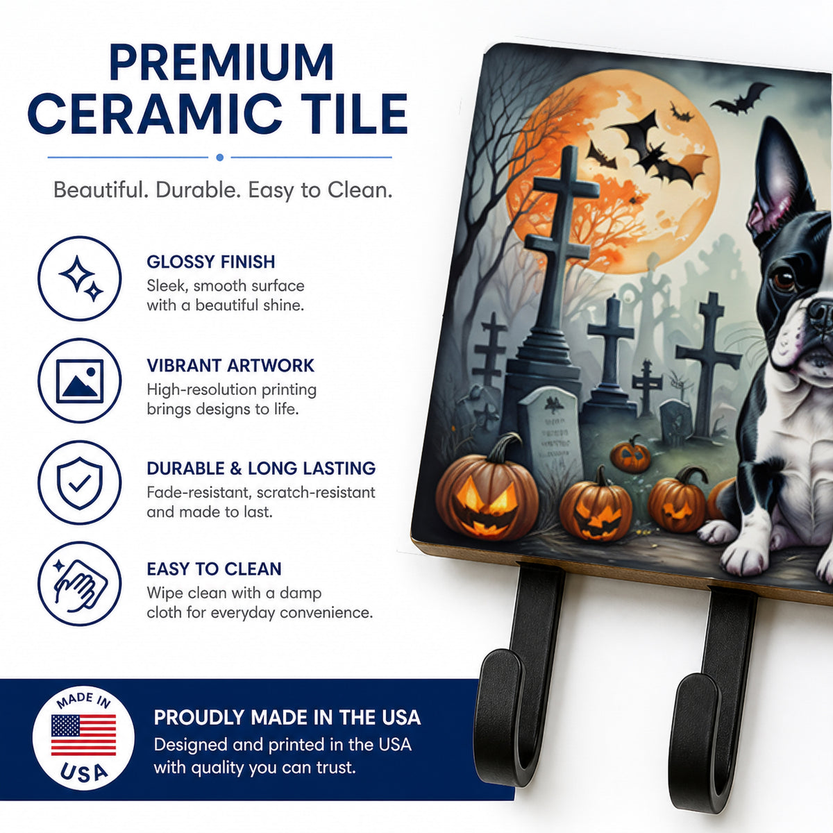 Caroline's Treasures Boston Terrier Dogs Ceramic Triple Wall Hook
