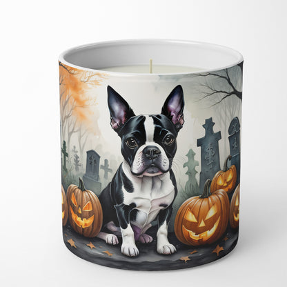 Caroline's Treasures DAC2022CDL Boston Terrier Spooky Halloween Decorative Soy Candle Nature Soy Wax Essential Oil Home Decor Ideal for Bedroom Kitchen Bath Office Gift, 10 oz