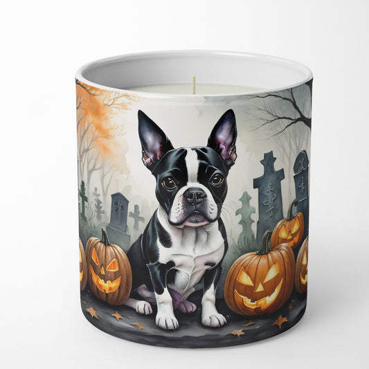 Caroline's Treasures DAC2022CDL Boston Terrier Spooky Halloween Decorative Soy Candle Nature Soy Wax Essential Oil Home Decor Ideal for Bedroom Kitchen Bath Office Gift, 10 oz