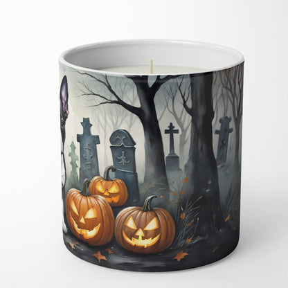 Caroline's Treasures DAC2022CDL Boston Terrier Spooky Halloween Decorative Soy Candle Nature Soy Wax Essential Oil Home Decor Ideal for Bedroom Kitchen Bath Office Gift, 10 oz