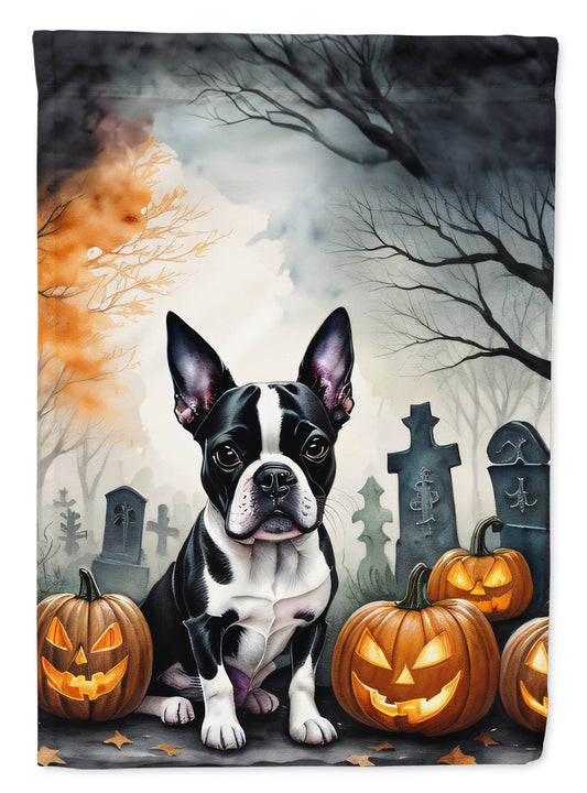 Caroline's Treasures DAC2022GF Boston Terrier Spooky Halloween Garden Flag Mailbox Flag Decorative Yard Flag Banner Outside Patio Artwork Yard Flower Beds, Garden Size, Multicolor
