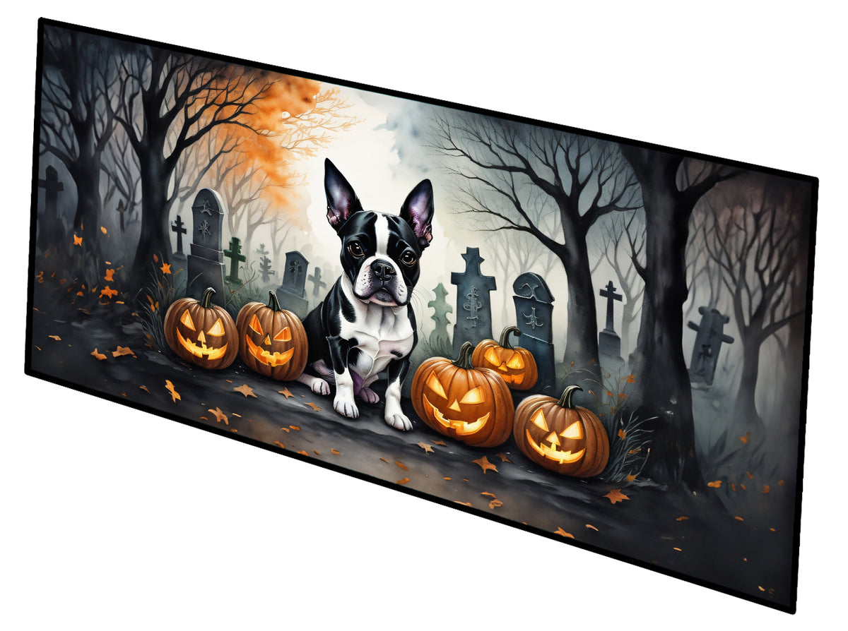Caroline's Treasures Boston Terrier Spooky Halloween Runner Mat 28x58 Front Door Mat Indoor Outdoor Rugs for Entryway Hallway Foyer Non Slip Washable Wide Doormat