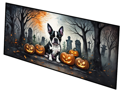 Caroline's Treasures Boston Terrier Spooky Halloween Runner Mat 28x58 Front Door Mat Indoor Outdoor Rugs for Entryway Hallway Foyer Non Slip Washable Wide Doormat