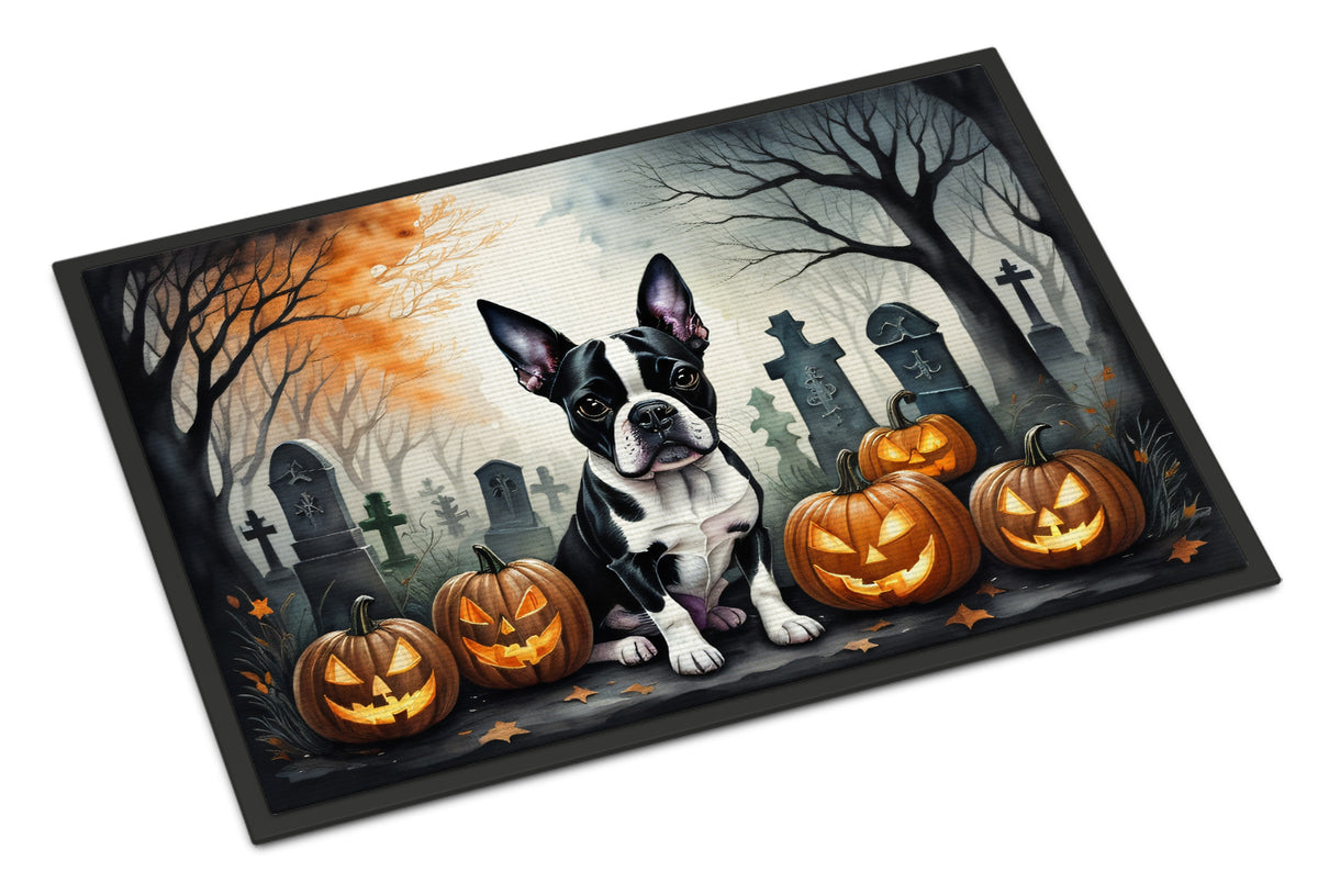 Caroline's Treasures DAC2022MAT Boston Terrier Spooky Halloween Doormat 18x27 Front Door Mat Indoor Outdoor Rugs for Entryway, Non Slip Washable Low Pile, 18H X 27W