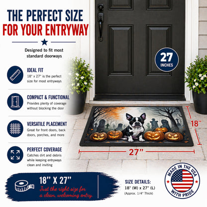 Caroline's Treasures DAC2022MAT Boston Terrier Spooky Halloween Doormat 18x27 Front Door Mat Indoor Outdoor Rugs for Entryway, Non Slip Washable Low Pile, 18H X 27W