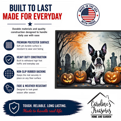 Caroline's Treasures DAC2022MAT Boston Terrier Spooky Halloween Doormat 18x27 Front Door Mat Indoor Outdoor Rugs for Entryway, Non Slip Washable Low Pile, 18H X 27W
