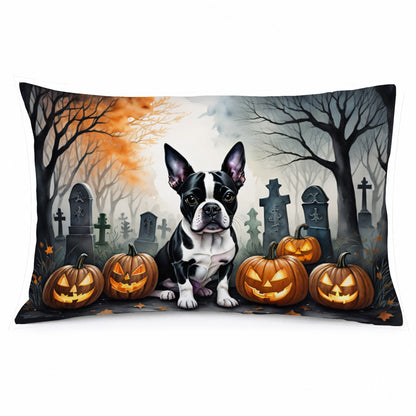 Caroline's Treasures DAC2022PILLOWCASE Boston Terrier Spooky Halloween Fabric Standard Pillowcase Lightweight Super Soft Easy Care Decorative Artwork Pillowcase, Standard