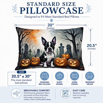 Caroline's Treasures DAC2022PILLOWCASE Boston Terrier Spooky Halloween Fabric Standard Pillowcase Lightweight Super Soft Easy Care Decorative Artwork Pillowcase, Standard