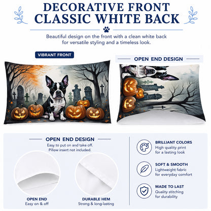 Caroline's Treasures DAC2022PILLOWCASE Boston Terrier Spooky Halloween Fabric Standard Pillowcase Lightweight Super Soft Easy Care Decorative Artwork Pillowcase, Standard
