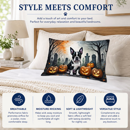 Caroline's Treasures DAC2022PILLOWCASE Boston Terrier Spooky Halloween Fabric Standard Pillowcase Lightweight Super Soft Easy Care Decorative Artwork Pillowcase, Standard