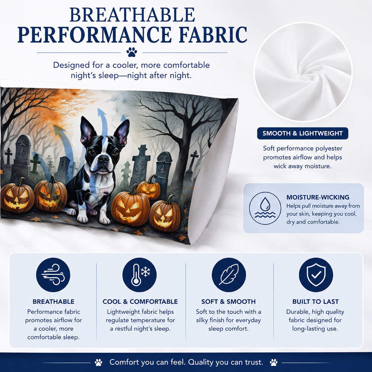 Caroline's Treasures DAC2022PILLOWCASE Boston Terrier Spooky Halloween Fabric Standard Pillowcase Lightweight Super Soft Easy Care Decorative Artwork Pillowcase, Standard
