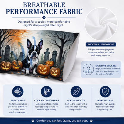 Caroline's Treasures DAC2022PILLOWCASE Boston Terrier Spooky Halloween Fabric Standard Pillowcase Lightweight Super Soft Easy Care Decorative Artwork Pillowcase, Standard