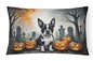 Caroline's Treasures DAC2022PW1216 Boston Terrier Spooky Halloween Fabric Decorative Pillow Machine Washable, Indoor Outdoor Decorative Pillow for Couch, Bed or Patio, 12HX16W