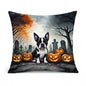 Caroline's Treasures DAC2022PW1414 Boston Terrier Spooky Halloween Fabric Decorative Pillow Machine Washable, Indoor Outdoor Decorative Pillow for Couch, Bed or Patio, 14Hx14W