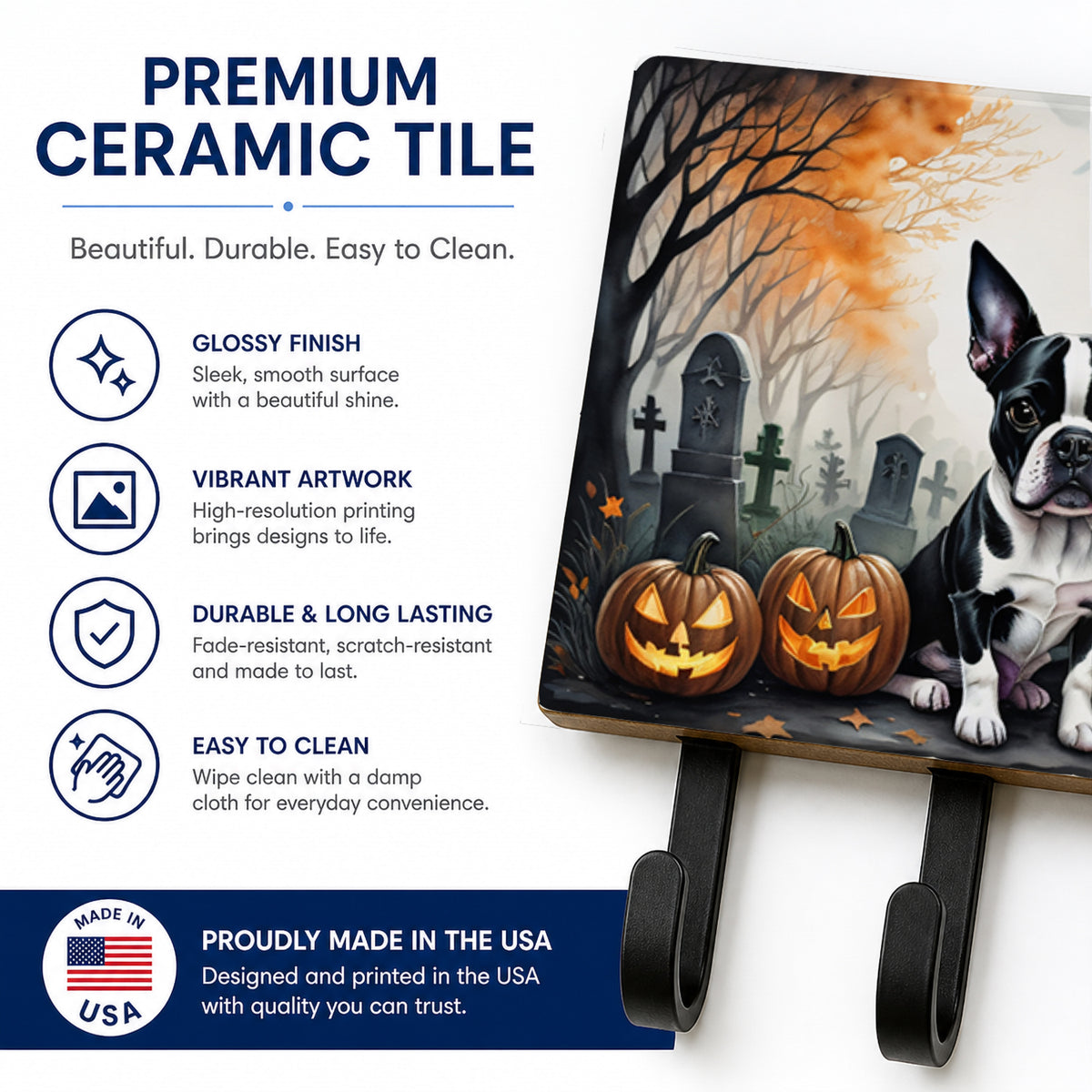 Caroline's Treasures Boston Terrier Dogs Ceramic Triple Wall Hook