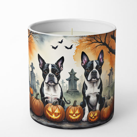 Caroline's Treasures DAC2023CDL Boston Terrier Spooky Halloween Decorative Soy Candle Nature Soy Wax Essential Oil Home Decor Ideal for Bedroom Kitchen Bath Office Gift, 10 oz