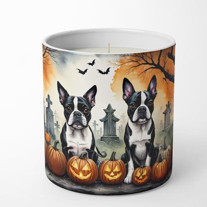 Caroline's Treasures DAC2023CDL Boston Terrier Spooky Halloween Decorative Soy Candle Nature Soy Wax Essential Oil Home Decor Ideal for Bedroom Kitchen Bath Office Gift, 10 oz
