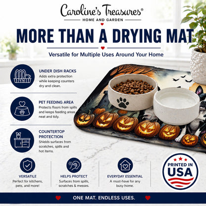 Caroline's Treasures DAC2023DDM Boston Terrier Spooky Halloween Dish Drying Mat Absorbent Dish Drying Mat Pad for Kitchen Counter Dish Drainer Mat for Countertop, 14 x 21, Multicolor