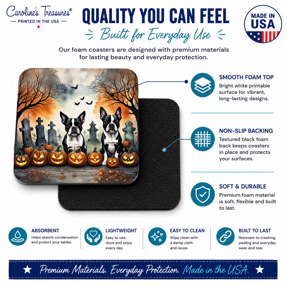 Caroline's Treasures Boston Terrier Dogs Foam Drink Coasters Set of 4